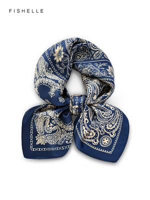 Navy Blue Paisley 100% Natural Silk Scarves Small Square Scarf Hijab Shawl Luxury Gift Headband 65cm Men Women Wrap Neckerchief