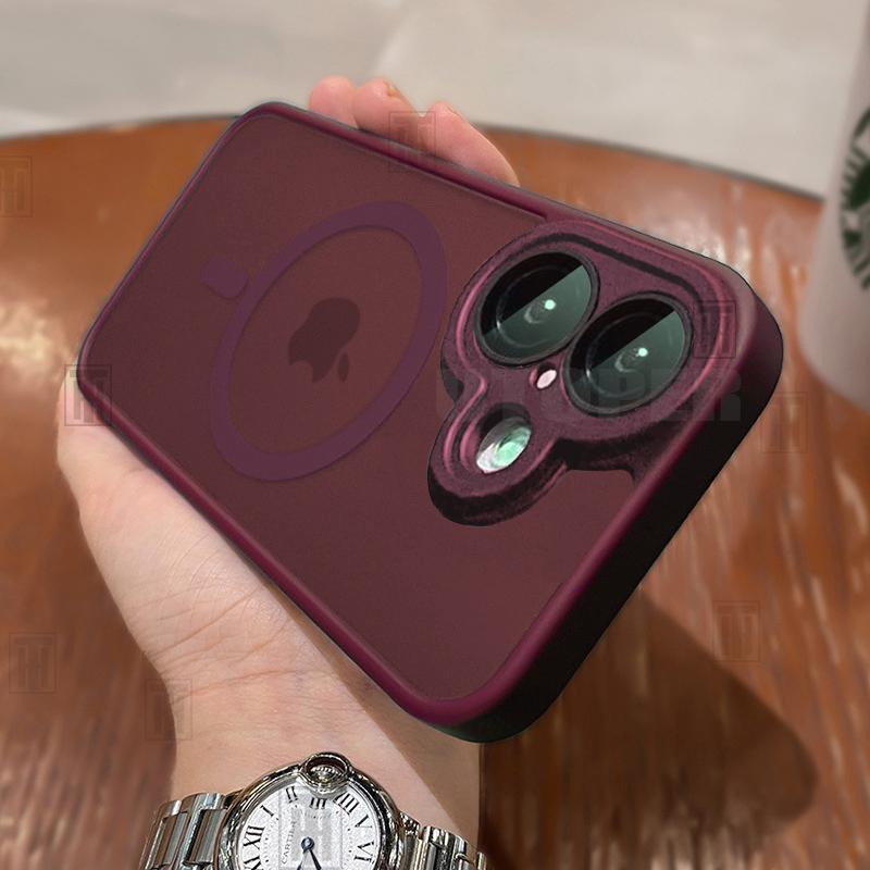 New Black Frosting Translucent Antiskid Case for iPhone 16 15 14 13 12 11 Pro Max Plus Lens Protect Magsafe Magnetic Matte Cover