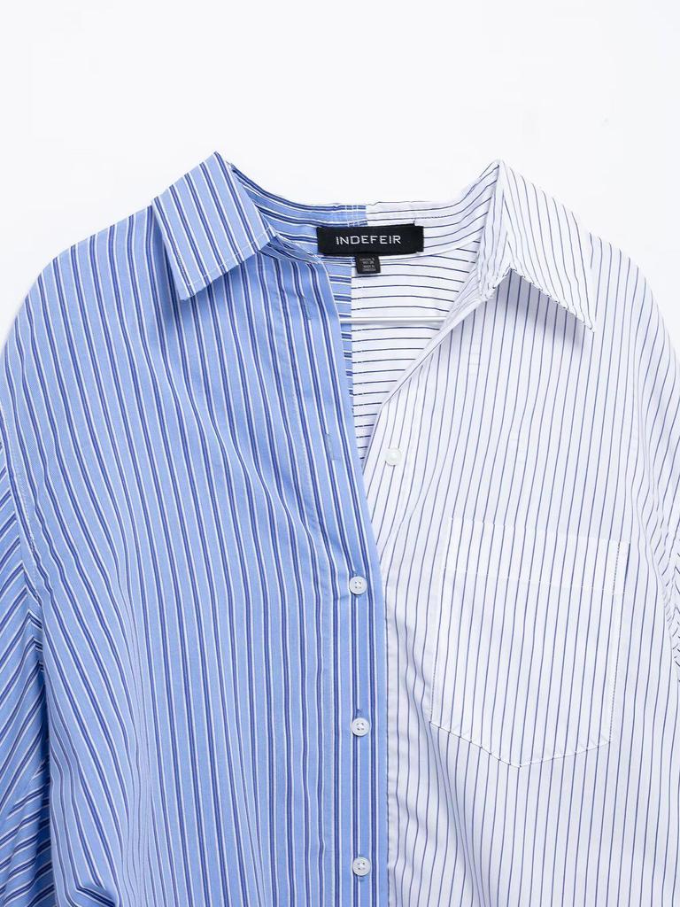 Women's Spring 2025 Fashion: Striped Long-Sleeve Single-Breasted Shirt