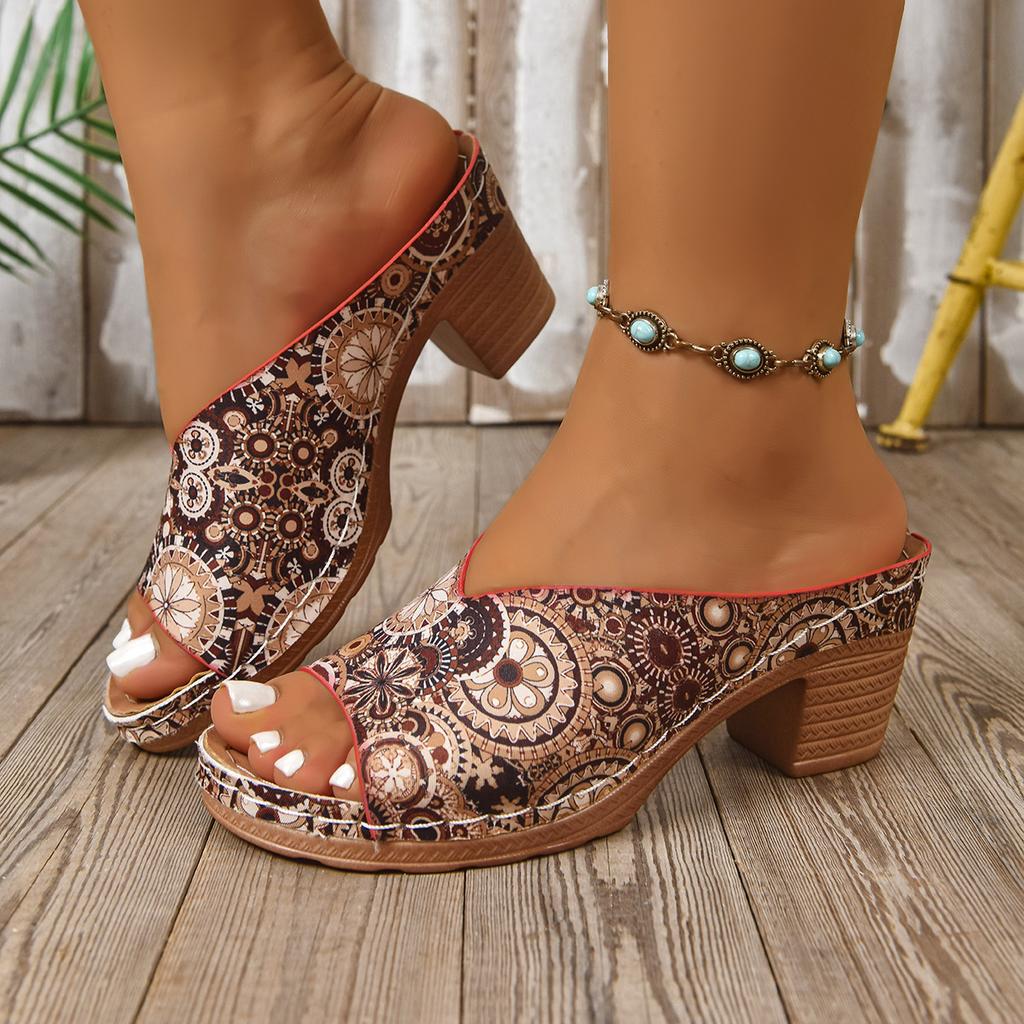 Kadın Kontrast Renkli Topuklu Sandalet, Burnu Açık Topuklu Yumuşak Tabanlı Ayakkabı, Rahat Dış Mekan Yazlık Sandalet