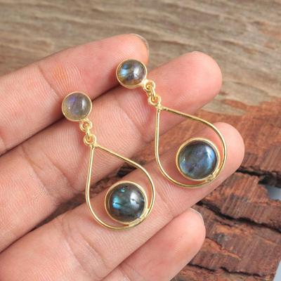Labradorite Gemstone Women Earring  925 Sterling Silver Yellow Gold Plated Jewelry