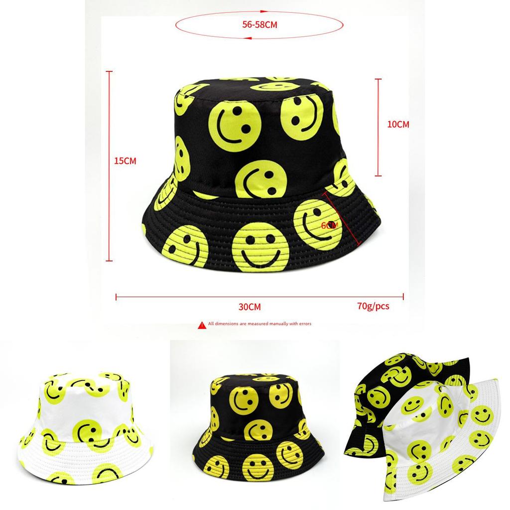 Fishing Smiley Face Bucket Hat Cotton Waterproof Sun Protection For Summer Outdoor Activities
