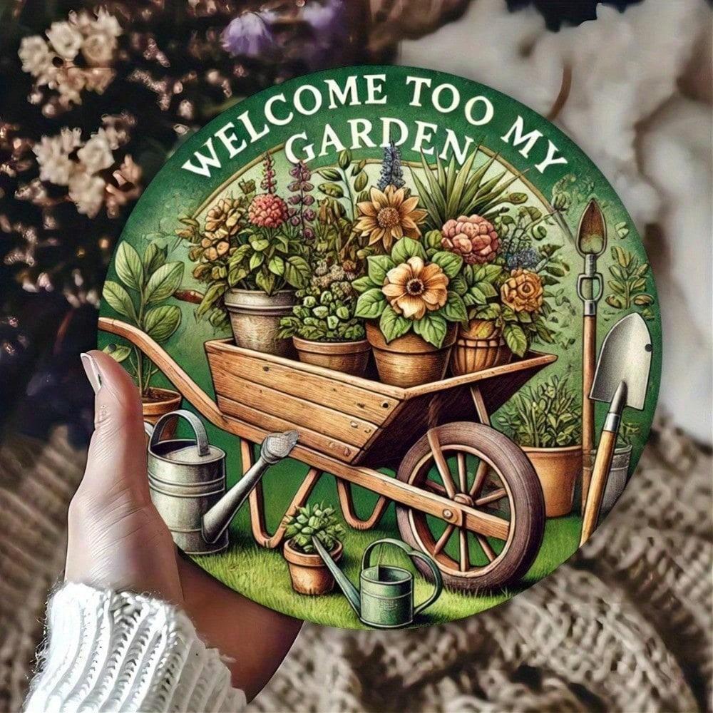 

Vintage Round Metal Welcome Plaque 8x8 Inch, Rustic Tin Wall Art for Patio Porch Garden Decor, Weather-Resistant Outdoor 20x20 різнокольоровий