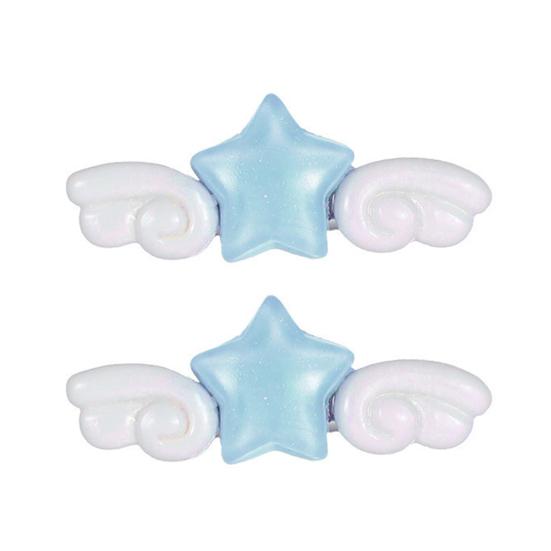 

2Pcs Girl Hairpins Sparkling Ice Glitter Design Stars Angel Wings Decor Decorative Bang Hair Clips Hair синій