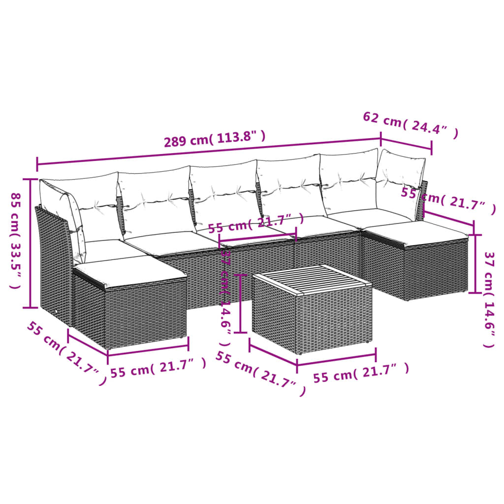 8 piece Garden Sofa Set with Cushions Beige Poly Rattan