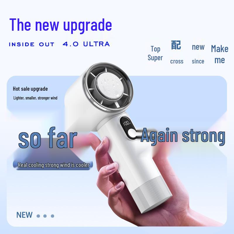 Compact Silent Handheld Fan with Long Battery & Powerful Speed, includes Ice Pack.