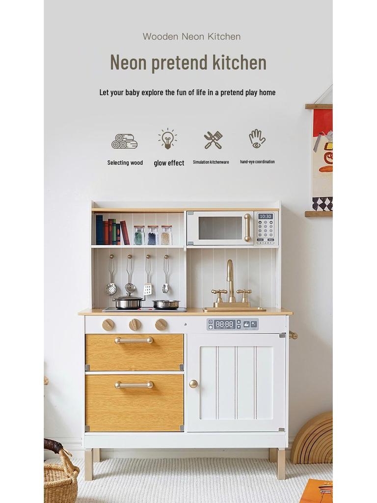 Wooden Neon Kitchen Playset for Children: Role-Playing, Simulation, and Parent-Child Interaction Toy