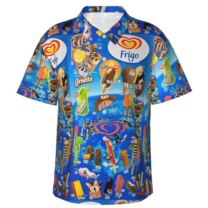 Camicia Hawaiana Vintage da Uomo con Gelato, Abbigliamento da Spiaggia, Vacanze Estive, Retrò, Menu, Poster, Camicie a Bottoni