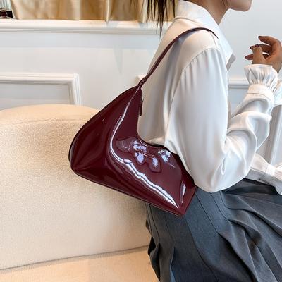Versatile Fashion Women's Bag Outdoor Travel Solid Color Casual Commuter Bag Handbags Patent Leather Tote Shoulder Bag Purse