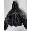 Winter Mode Streetwear Damen Gothic Kapuzenjacke Mit Kreuz Print Trendiges Edgy Reißverschluss Sweatshirt 2026 Neu
