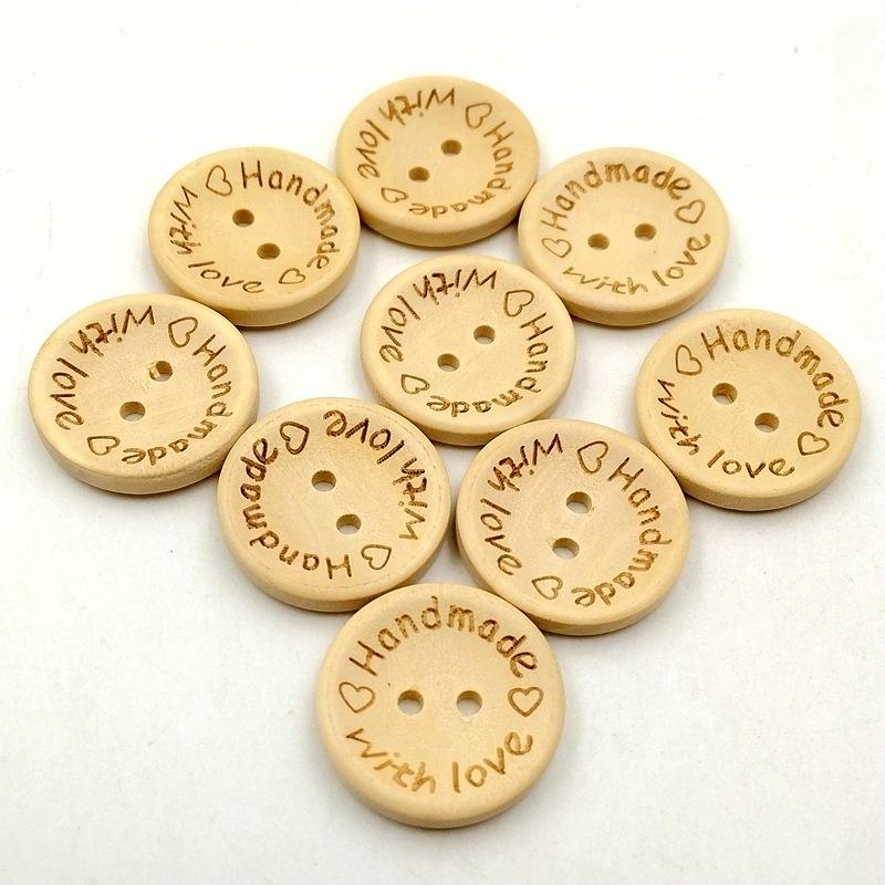 Laser Engraved Wooden Heart Buttons: 15/20/25mm Round