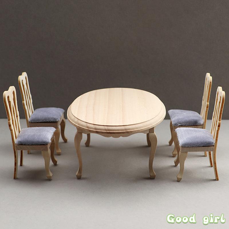 1:12 Dollhouse Miniature Wooden Dining Table Chair Set Simulation Furniture Model Toy For Dollhouse Restaurant Decor 7 Styles