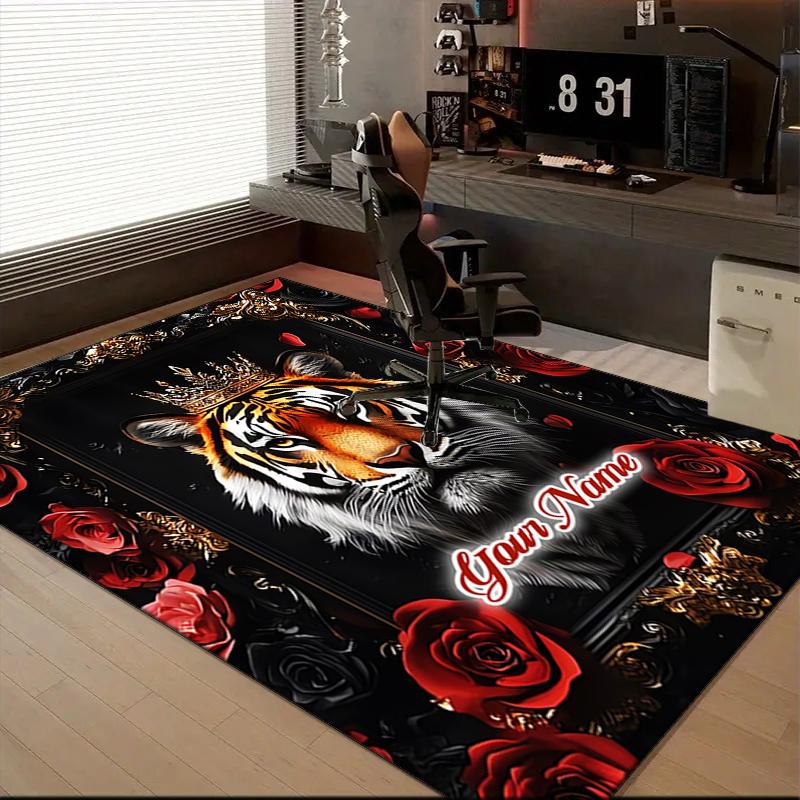 1PC Custom Name Royal Tiger Majesty Theme Floor Mat Ideal for Living Room, Game Rooms, Office, Bedroom,Floor Mat Playful Design