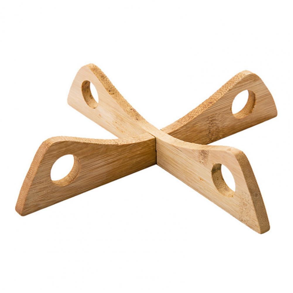 Space-efficient Pot Organizer Bamboo Pot Holder Trivet Set for Hot Dishes Pans Teapots Heat-resistant Wooden Rack with for Bowls