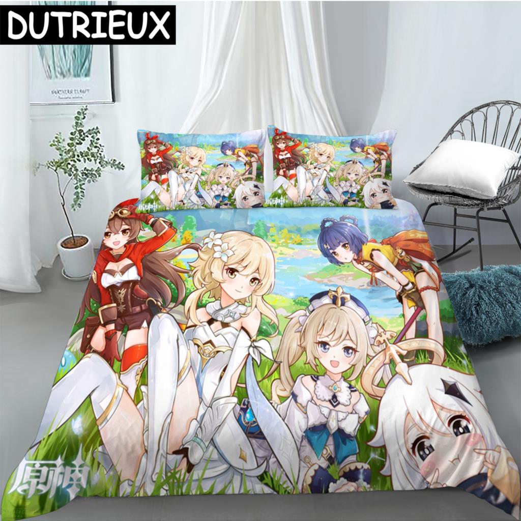 Hot Sale Game Anime Genshin Impact Printed Bedding Set Duvet Covers Pillowcases Comforter Bedding Set Bedclothes Duvet Cover 03