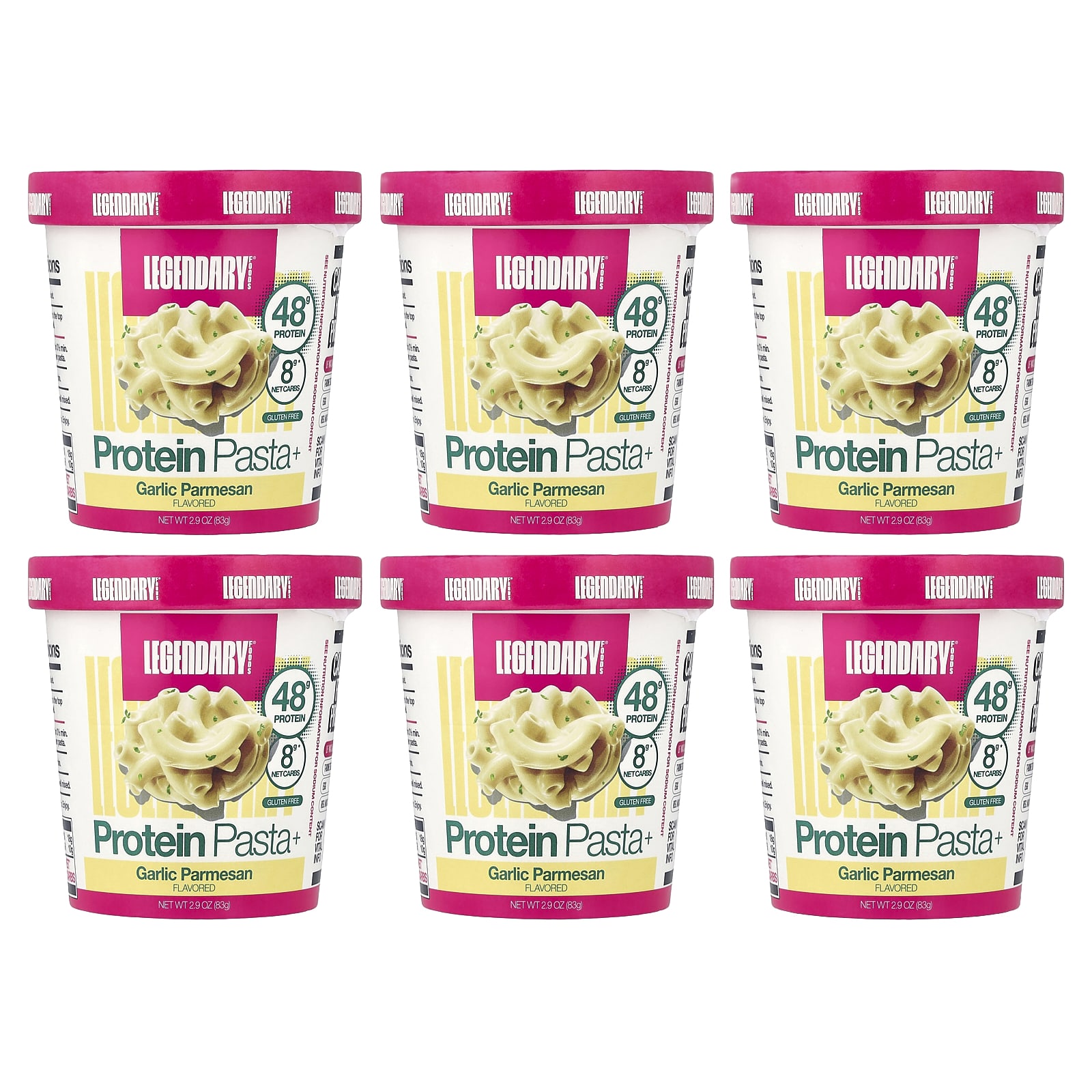 Legendary Foods, Eiwitpasta+, Knoflook Parmezaan, Pak van 6, 83g (2.9oz) elk