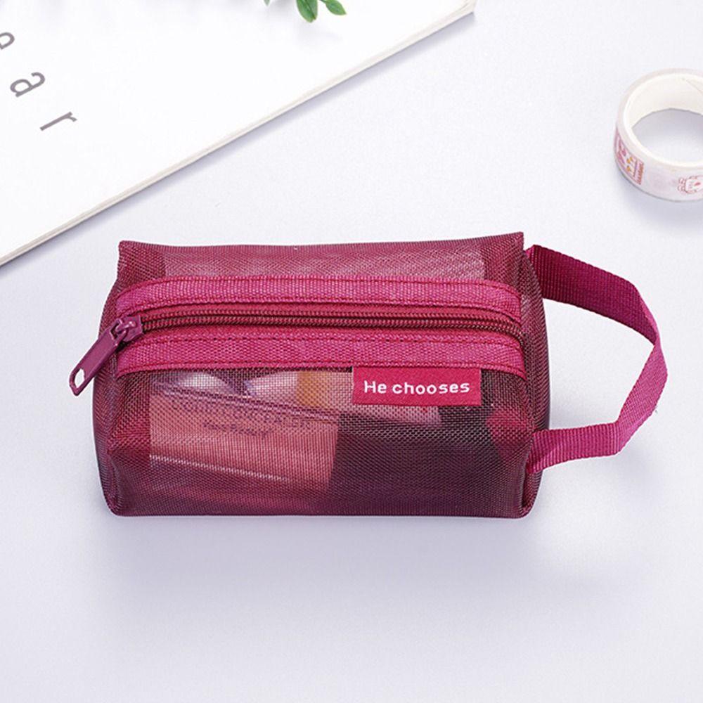 Retro Color Transparent Cosmetic Bag Large Capacity Toiletry Storage Bag Mesh Makeup Bag  Girls