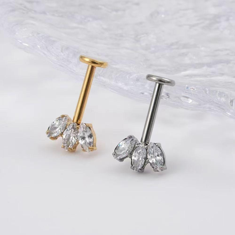 ASTM F136 Titanium 16G Marquise CZ Screw Flat Back Vertical Helix Piercing Ear Cartilage Stud Earrings G23 Titanium Body Jewelry