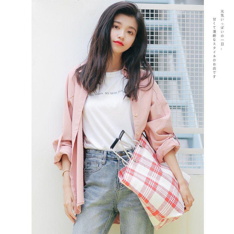 Pink Batwing Blouse Loose Fit Spring Korean Outerwear All-Match Long Sleeve Shirt