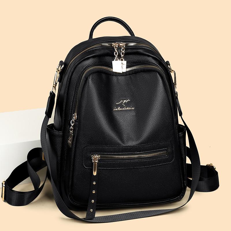 Vintage Backpack Women's Solid Color Backpack Large Capacity Schoolbag