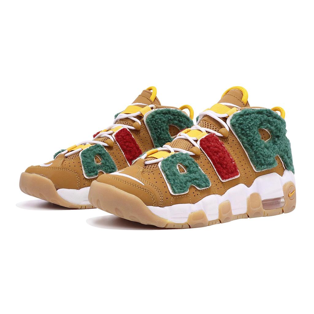 Nike Air More Uptempo Wheat Mid Top Vintage Basketball Shoes GS Red Green Brown DQ4713-700(TeamTen-)