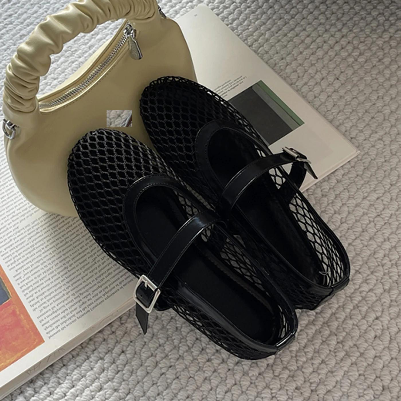 

PesstweiSummer Women Cosy Mesh Flat Heels Shoes Round Toe Buckle Strap Casual Ladies Sandals 35 чёрный