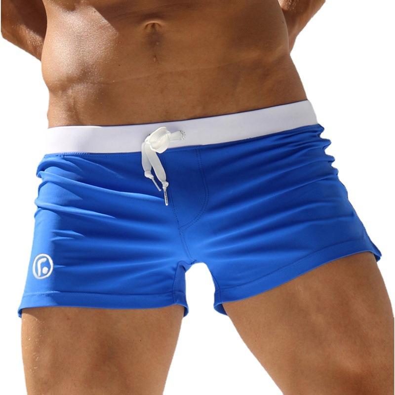 Men's Summer Low Waist Bathing Trunks Two Tone Drawstring Swim Trunks with Back Pocket for Swimming and Hot Springs