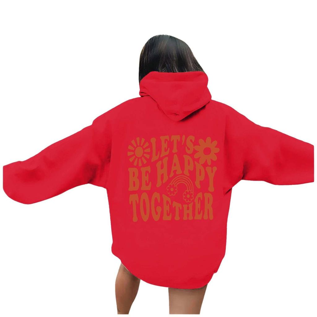 Women's long-sleeved letter-printed hooded pullover hoodie jacket