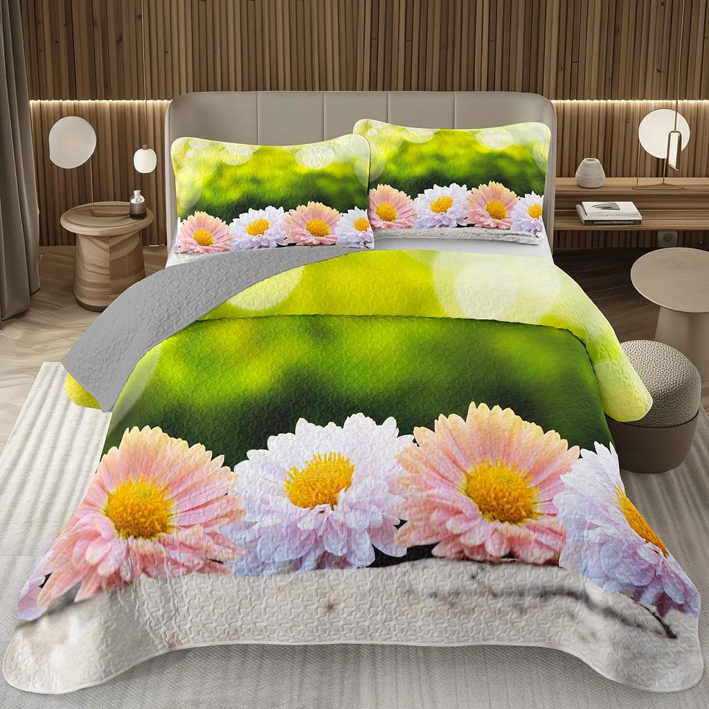 Purple Lavender Bedspread Set Botanical Floral Coverlet Twin Queen Garden Flower Quilted Bedding Set For Girls Women Bedroom