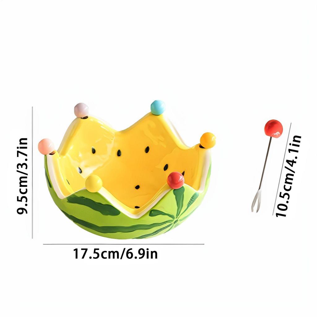 Watermelon Fruit Bowl Ceramic Cute Fruit Bowl With 6 Stainless Steel Forks Kitchen Gadgets For Lounge Restaurant Household Event