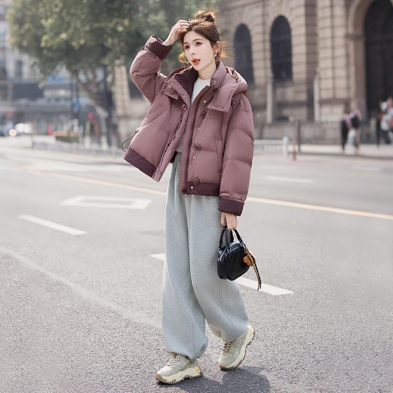 Women's 90% Down Color-block Hooded Winter Jacket