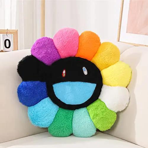 Aesthetic Sunflower Plush Cushion Rainbow Floral Decorative Pillow Cute Flower Stuffed Pillow Office Chair Back Cushion Decor