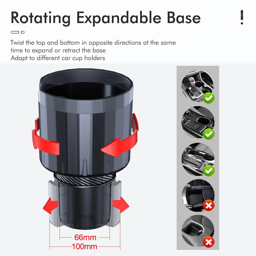 Large Insulated Cup Holder Multi-Purpose Car Cup Holder Adjustable Base For Water Bottles, Coffee Cups, and More