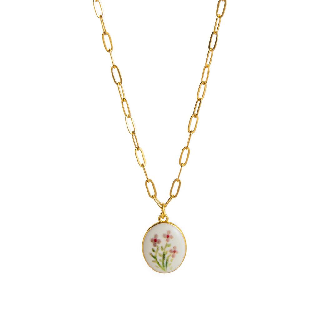 European-American Fresh Plant Series: Lemongrass & Strawberry Bow Pendant Necklace, Clavicle Chain Copper.