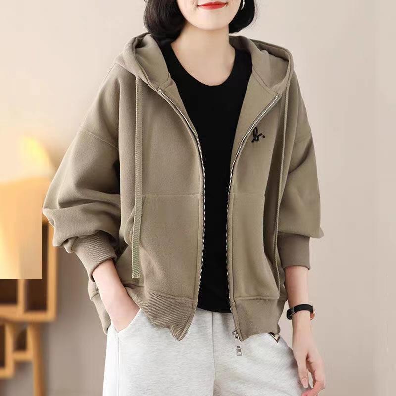 Dámská ležérní jarní bunda plus size - Stylový kardigan pro mámu středního věku, mikina, kolekce 2025