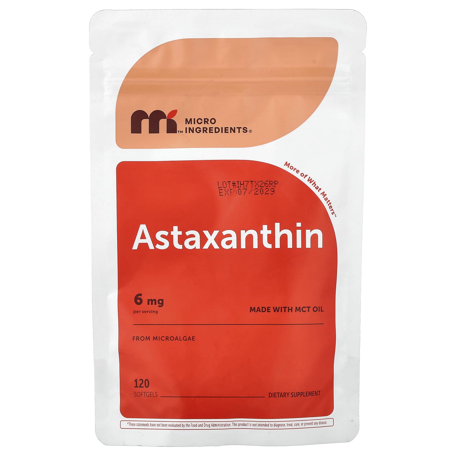Micro Ingredients, Astaxanthine, 6 mg, 120 Gélules Molles