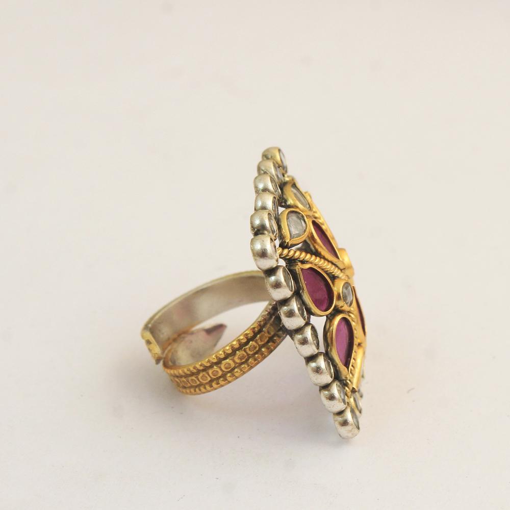 Enamel Crystal Ring 925 Sterling Silver Gold Plated Jewelry