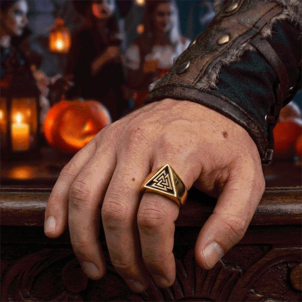 Vintage Nordic Viking Ring Titanium Steel Rune Protector Amulet Ring for History Buffs