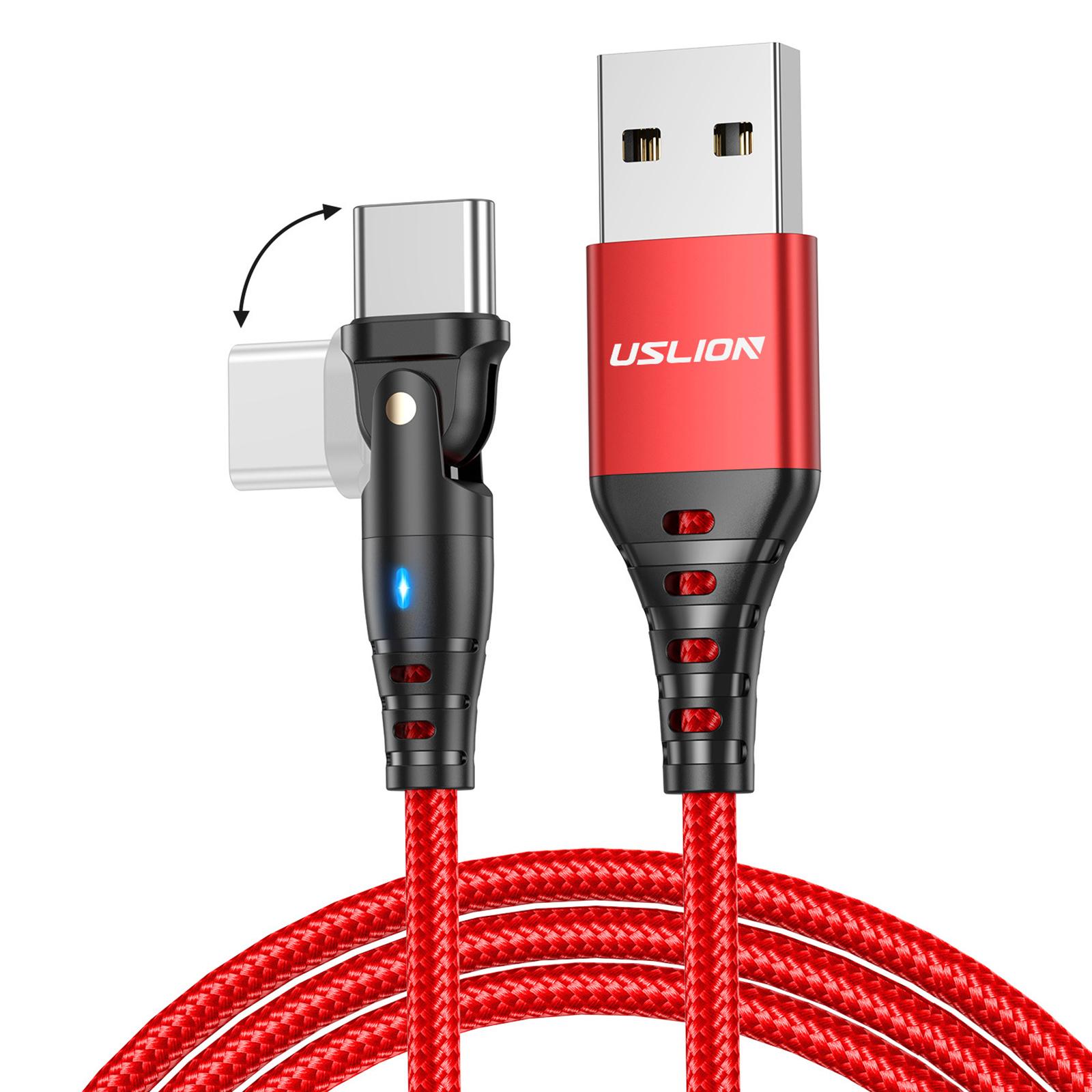 

USLION US0189 1m USB A to Type C Cable 180 Degree Rotating Angled Head 3A Charging Data Cord B