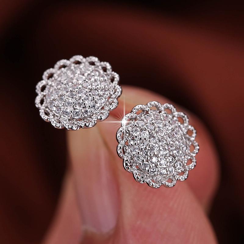 Sunflower Diamond Stud Earrings with Lace Metal and Copper Needle - Women's Elegant Niche Jewelry