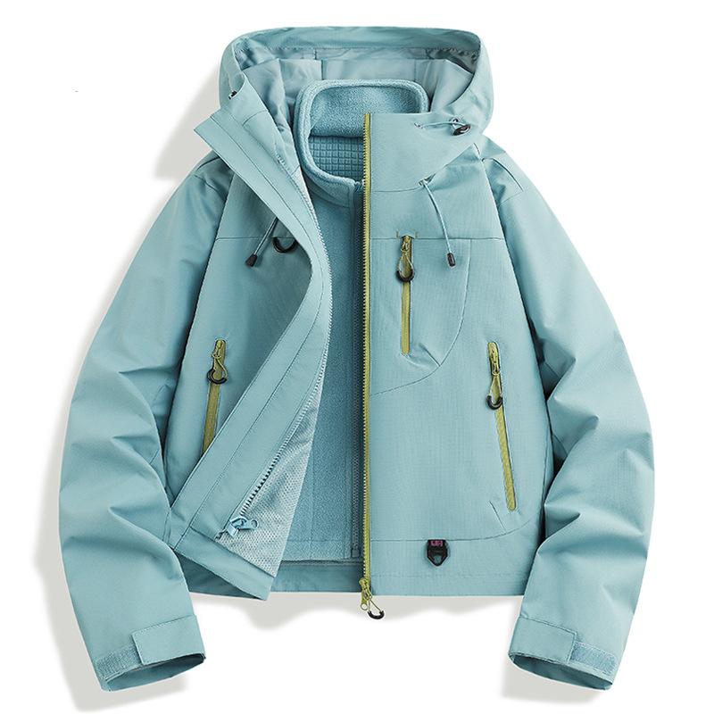 Autumn  Women's 3 In 1 Thick Hiking Jacket Fleece Waterproof Winter Windbreaker Outdoor Warm Camping Jacket Women Windproof Short Coat