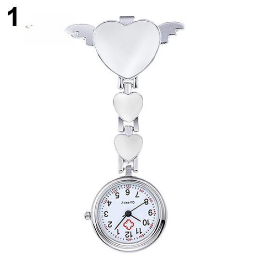 Women Lady Cute Love Heart Quartz Clip-on  Nurse Pocket Watch AVE