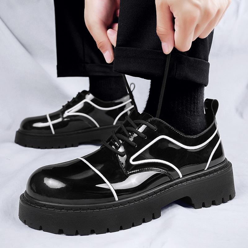 Trend Glitter Leather Shoes Men Fashion Platform Men's Casual Shoes British Style Black Social Shoes Man Zapatos De Cuero Hombre