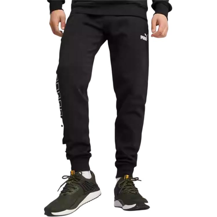Puma Side Letter Print Mid Waist Casual Knit Sports Pants Men Pants Black 678362-01
