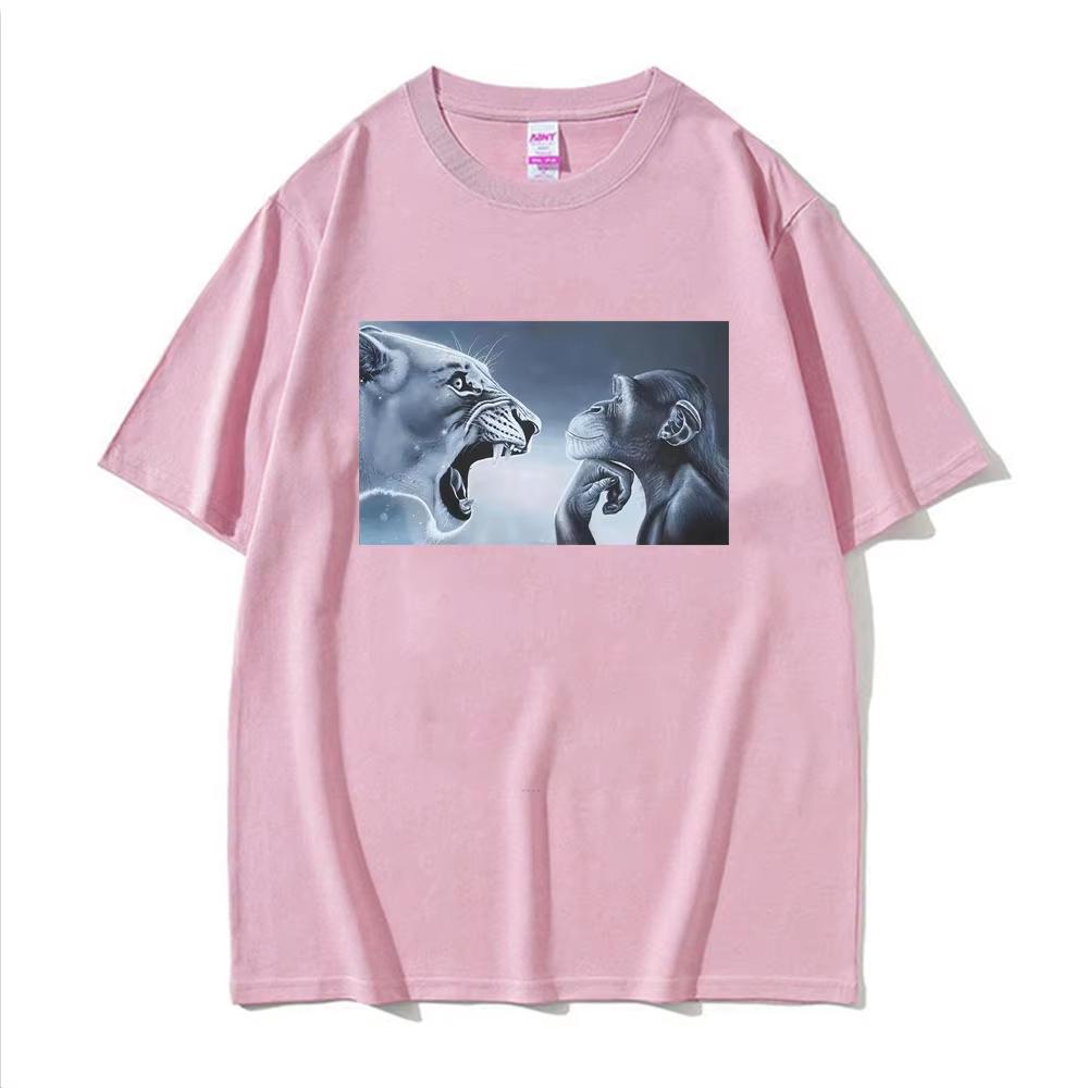 Funny Rage Bait Lion Monkey Meme Graphic TShirts Unisexs Unisex Fashion High Street T Shirt Oversized Loose Short Sleeves T Shirts