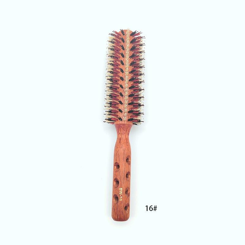Hair Drying Styling Curly Barber Dye Rubber Wood Comb Boar Bristle Round Brush With Natural Wooden Handle