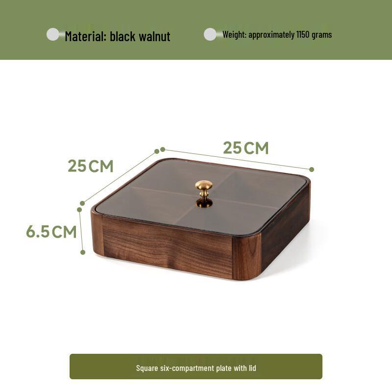 Black Walnut Solid Wood Snack & Dried Fruit Storage Box with Glass Lid