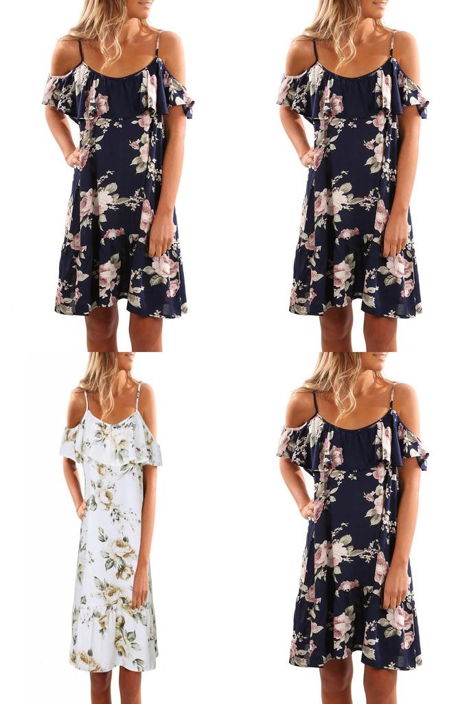 Usa Women Floral Off Shoulder Sling Dress For Effortless Casual Beach Style