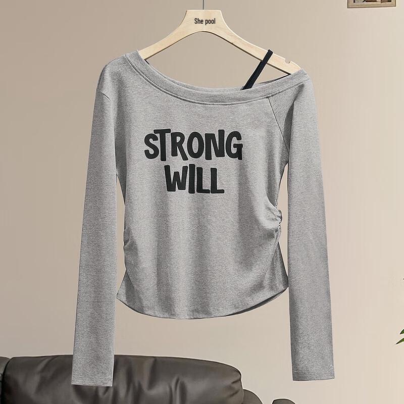 Women s Off-Shoulder Letter Print Long Sleeve T-Shirt M