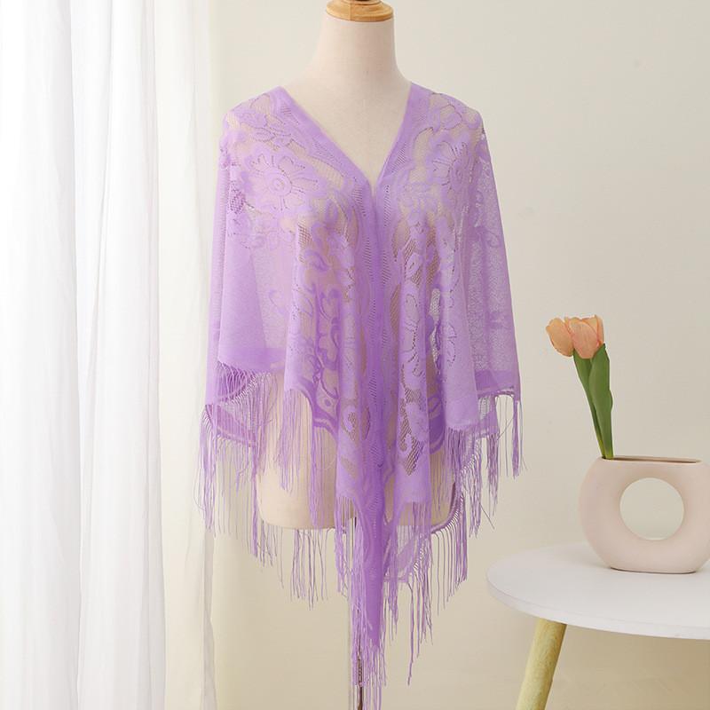 Summer Transparent Lace Flower Tassel Scarf Mesh Yarn Cheongsam Shawl Triangle Neck Scarves Neckerchief Head Scarf